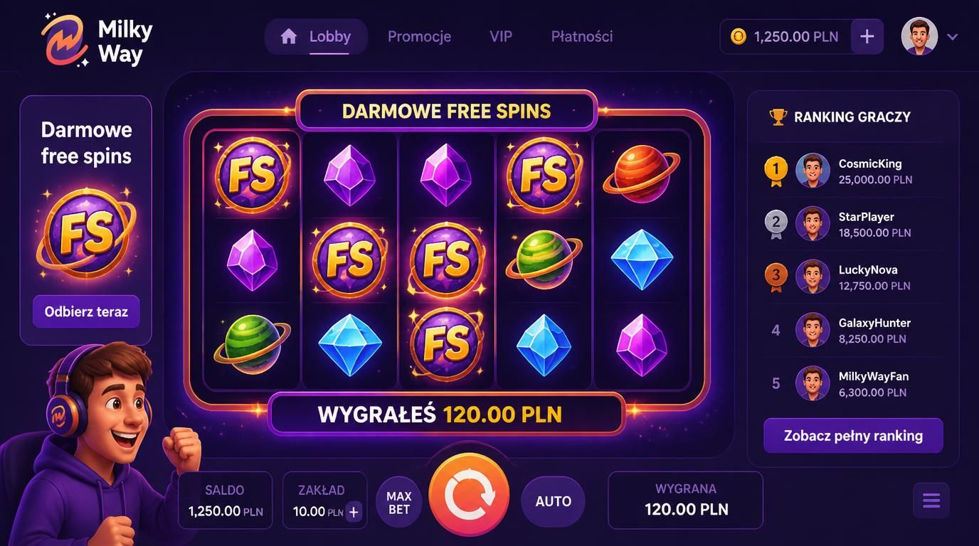 Automat do slotów z darmowymi spinami i widocznym paskiem rankingu.