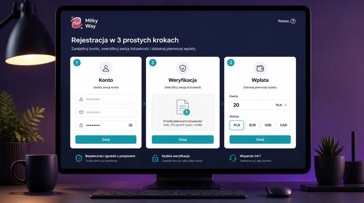 Panel rejestracji, weryfikacji tożsamości i pierwszej wpłaty w kasynie online